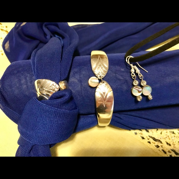 Spoon bracelet, ring w matching abalone earrings - Picture 4 of 5